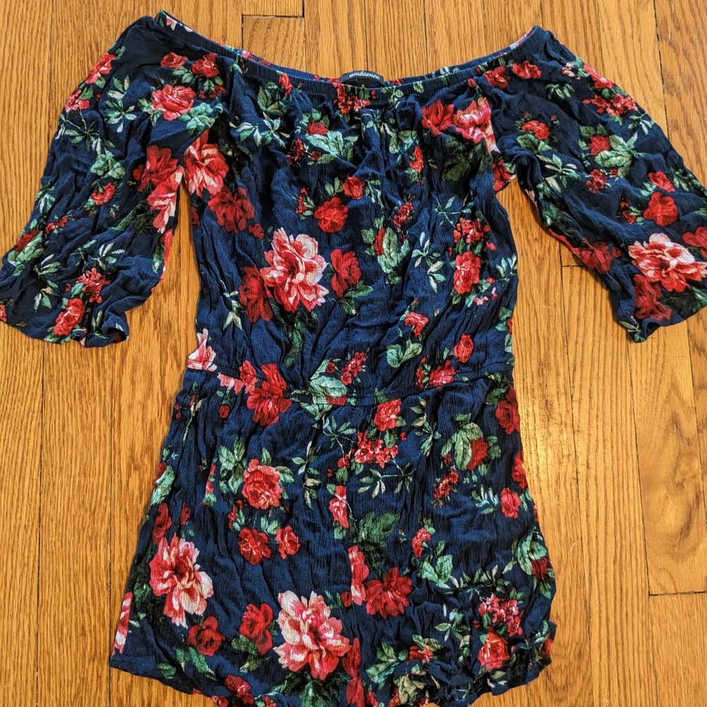 Off the shoulder One piece Shorts Romper - floral pattern